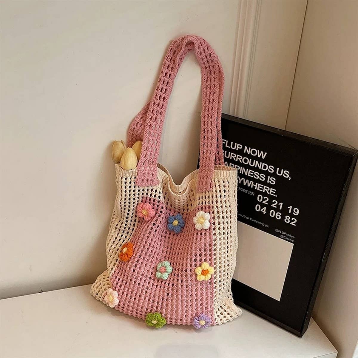 CUAB00637_2025 LARGE BOHO KNIT TOTE BEACH TRAVEL BAG