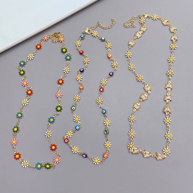 Daisy butterfly creative colorful eye necklace