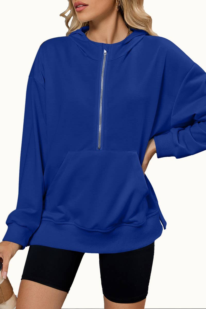 CWOHOL00664_SOLID LOOSE FIT ZIP UP HOODED SWEATSHIRT