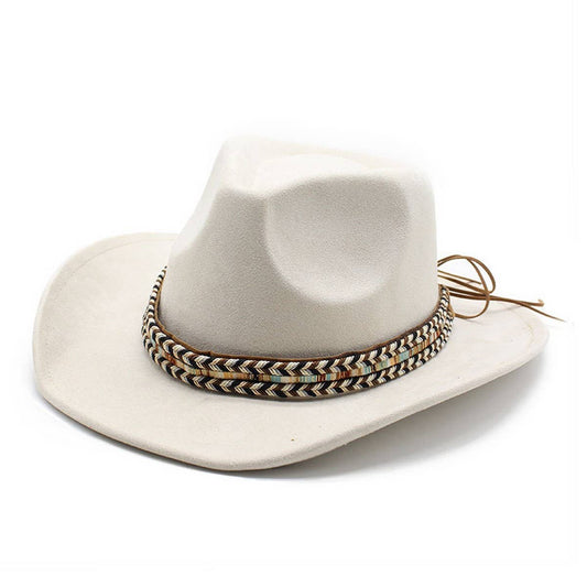 Faux Suede Cowboy Hat with Braided Band Unisex_CWAH2504