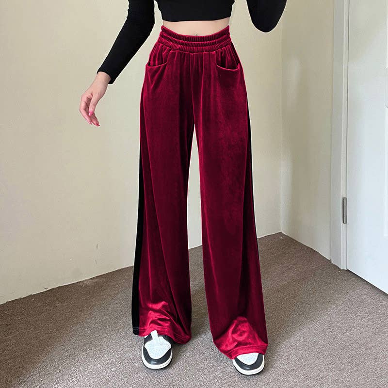 SUEDE WAIST WAIST FULL VERTICAL PATCHWORK PANTS
