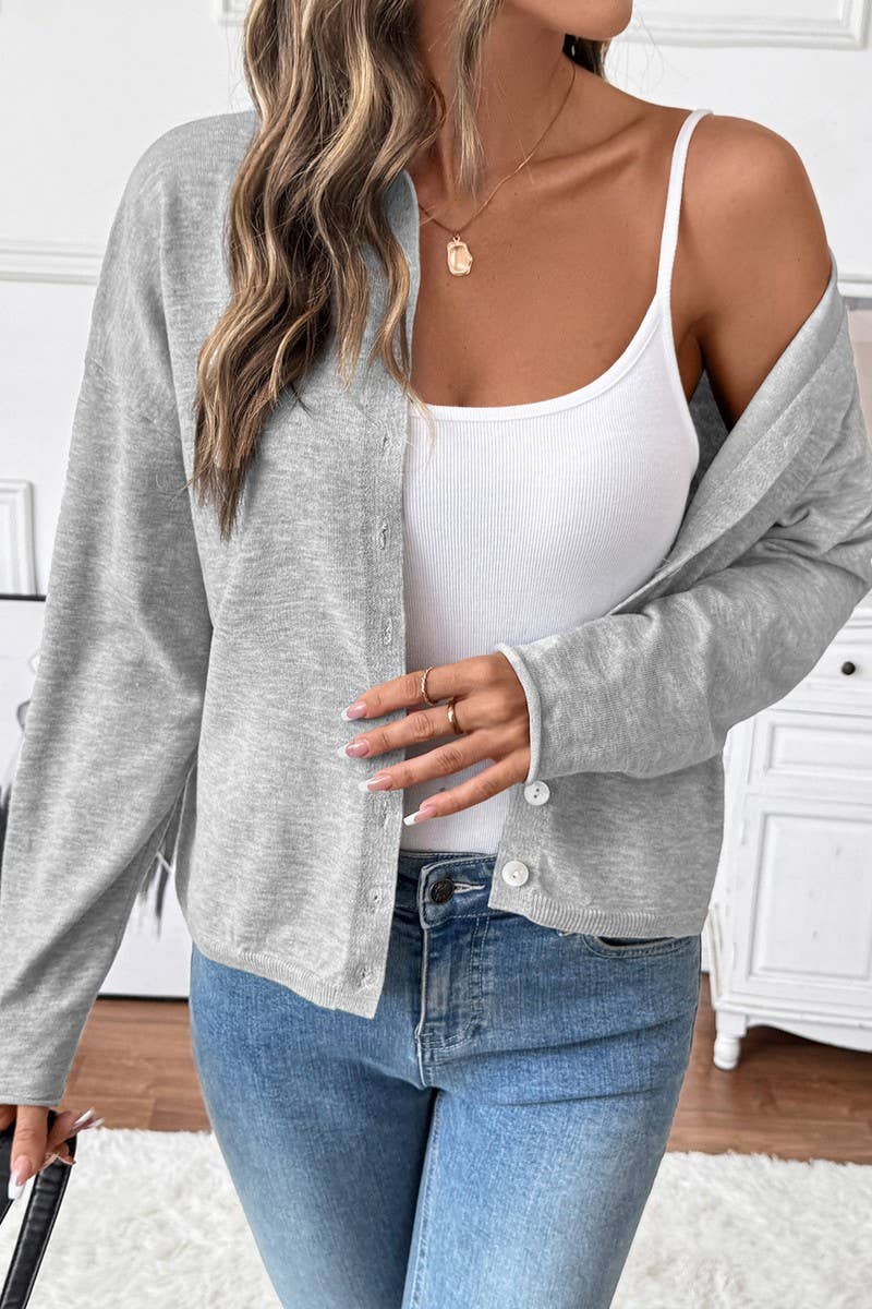 CWOCAL00593_SINGLE BUTTON CREWNECK KNIT CARDIGAN SWEATER