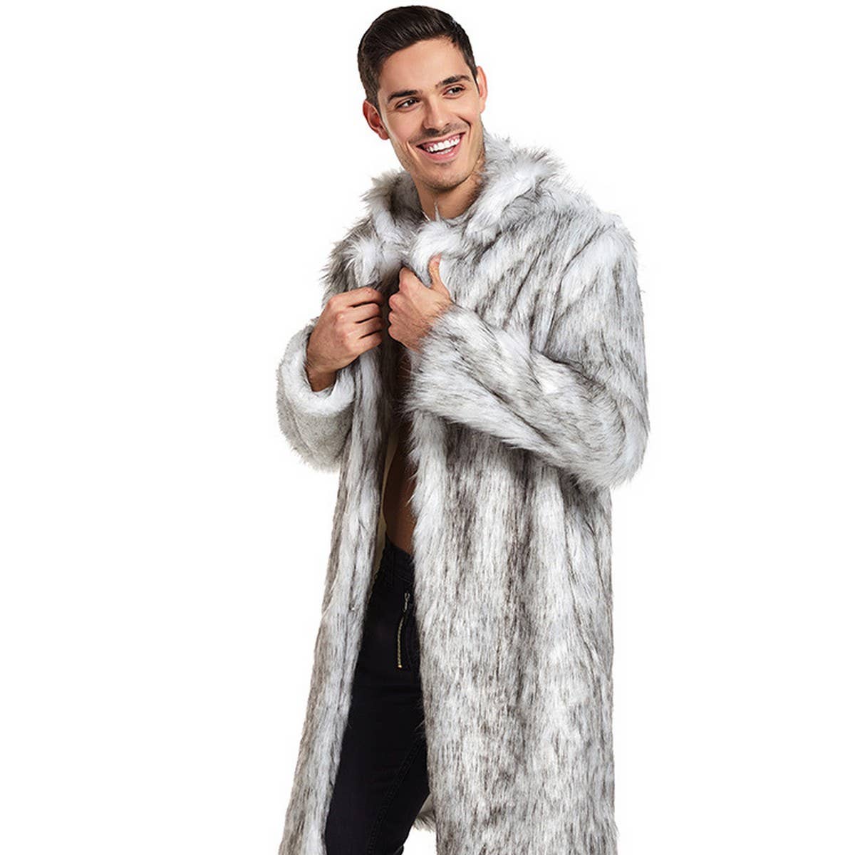 Warm Men's Faux Fur Coat Long Winter Jacket