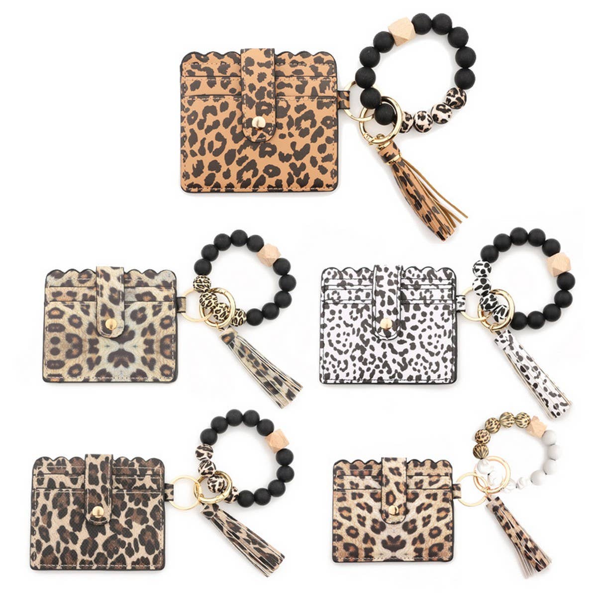 Leopard Card Holder with Silicone Bead Keychain_CWAB5001