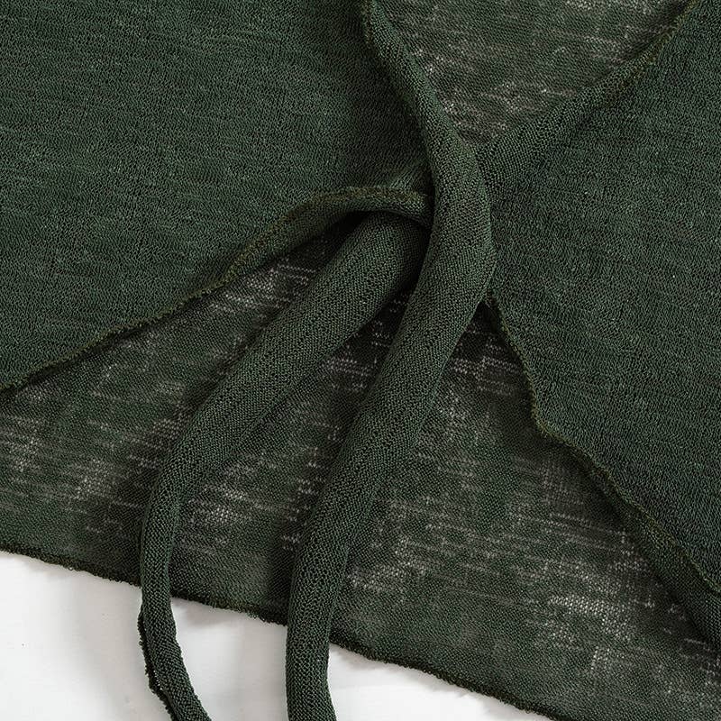 See-through lace-up top casual half skirt set