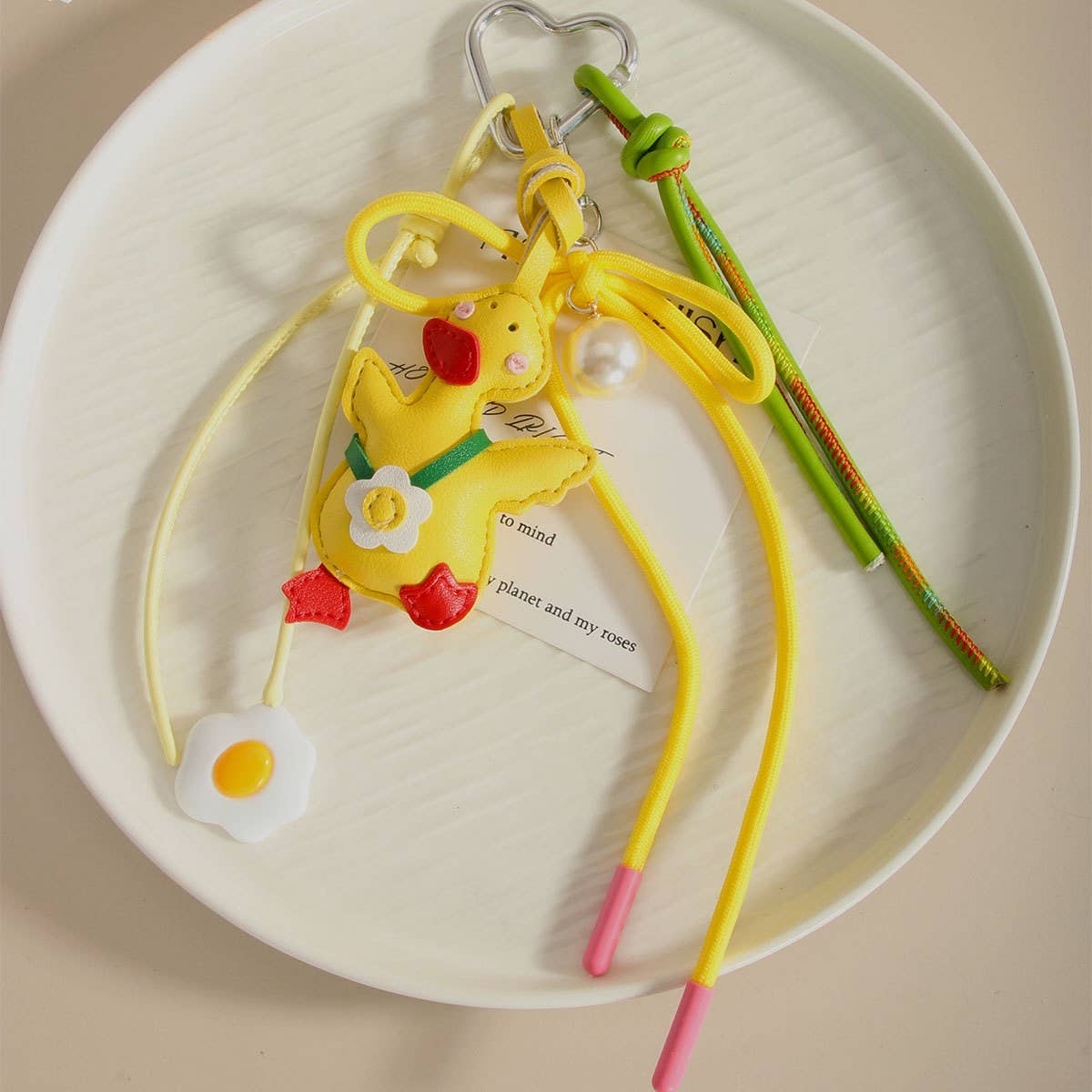 Cute Yellow Duck Strawberry Keychain Bag Charm