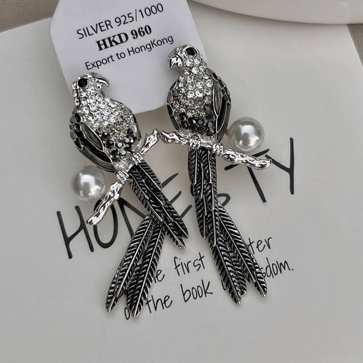 VINTAGE PERSONALIZED PEARL PARROT EARRINGS