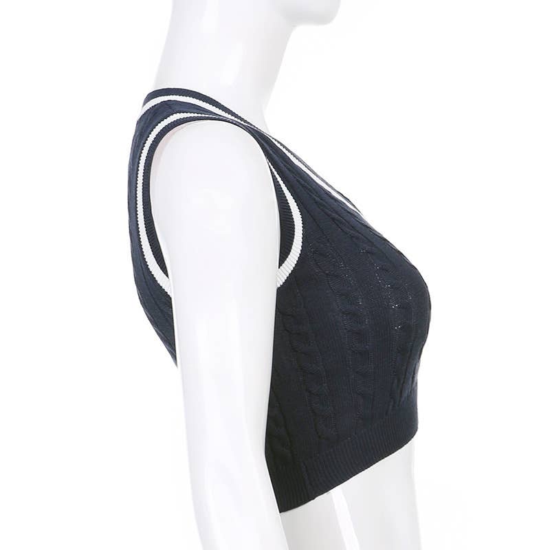 SLEEVELESS LETTER COLOR PATCHWORK V-NECK VEST