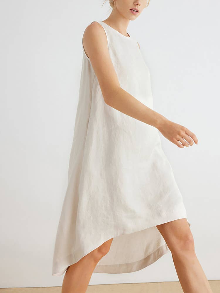 IRREGULAR COTTON LINEN SLEEVELESS DRESS