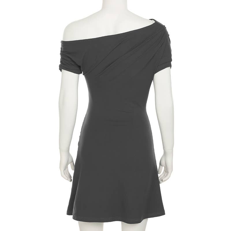 Off-the-shoulder pull-out high-waisted dress