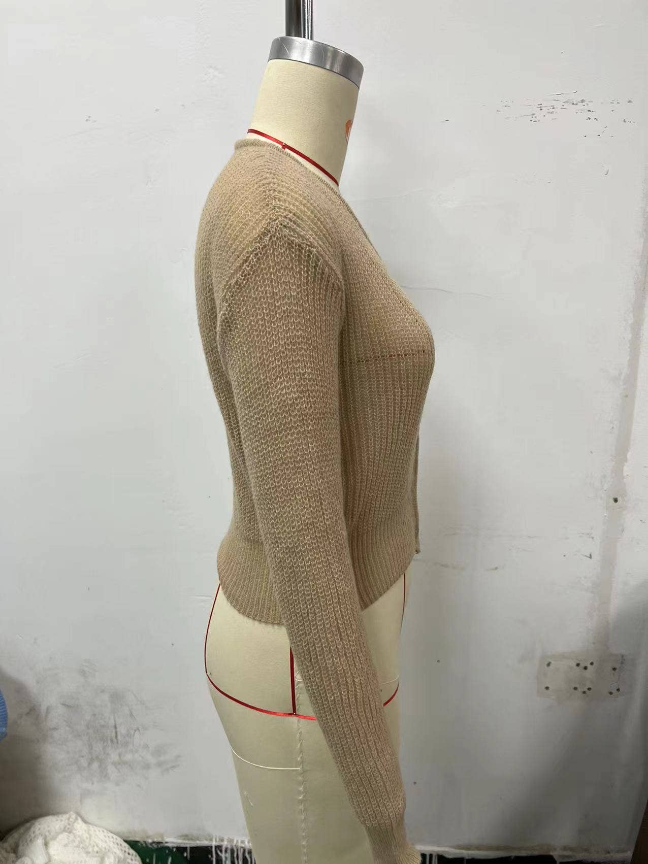 LONG SLEEVE PIT STRIP KNITTED ELASTIC CARDIGAN