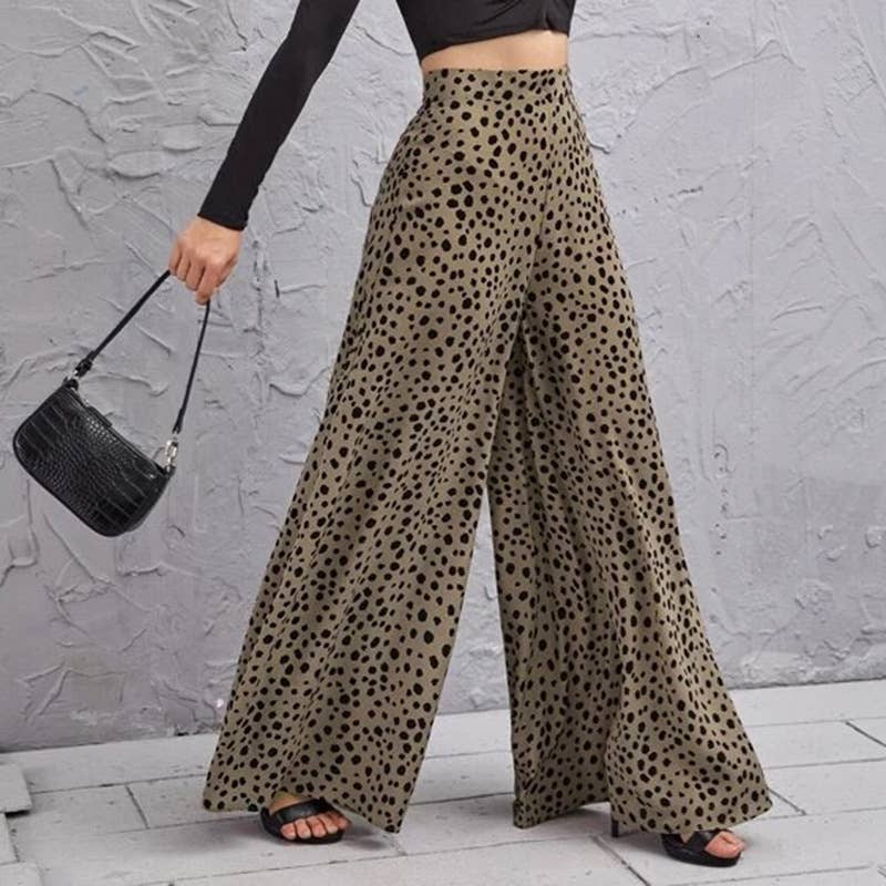 LOOSE HIGH-WAISTED LEOPARD FLARES WITH WIDE LEGS