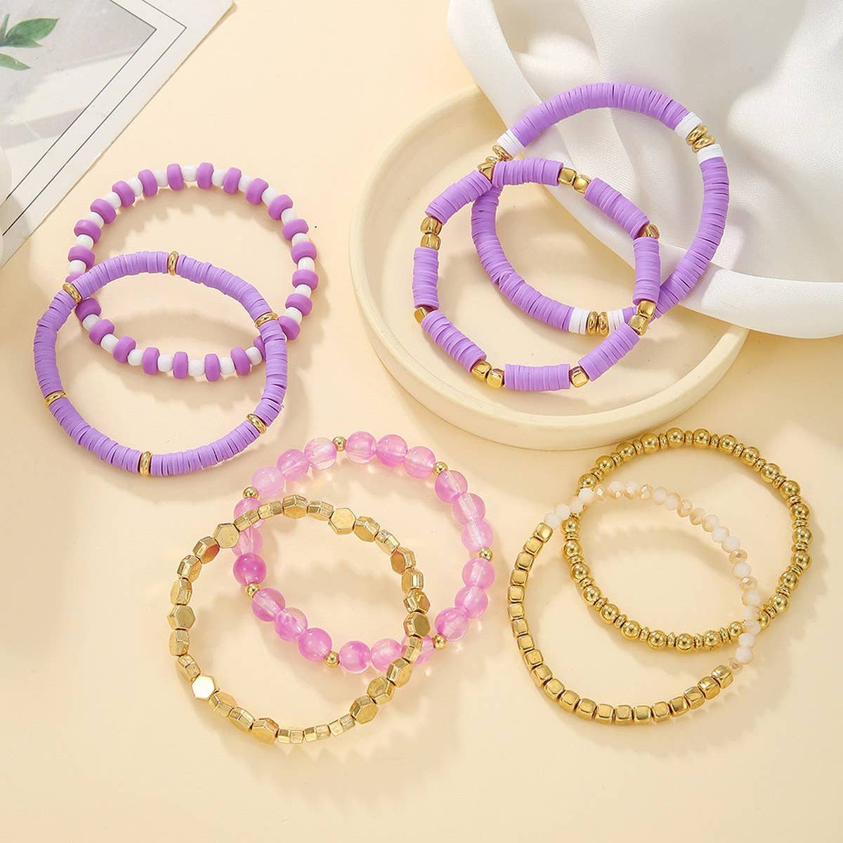 SIMPLE MULTI-STRAP POLYMER CLAY BRACELET SET_CWMM3527