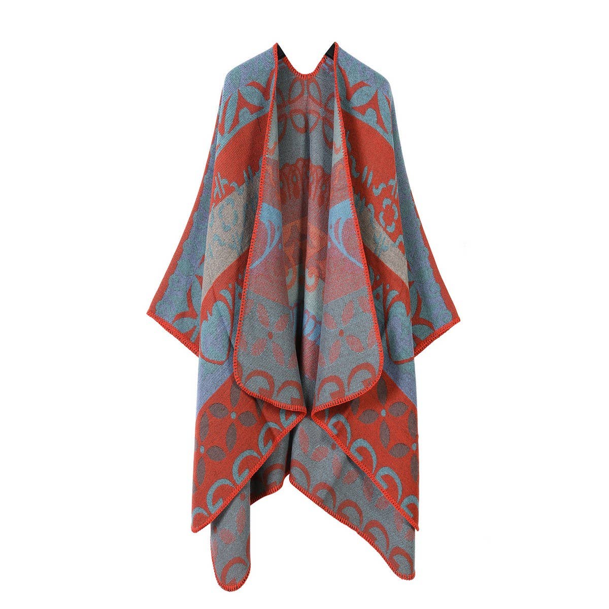 SHAWL SCARF KNITTED JACQUARD SLIT CAPE