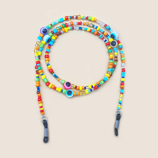 RAINBOW COLORED RICE BEADS GLASSES LANYARD_CWMM1167