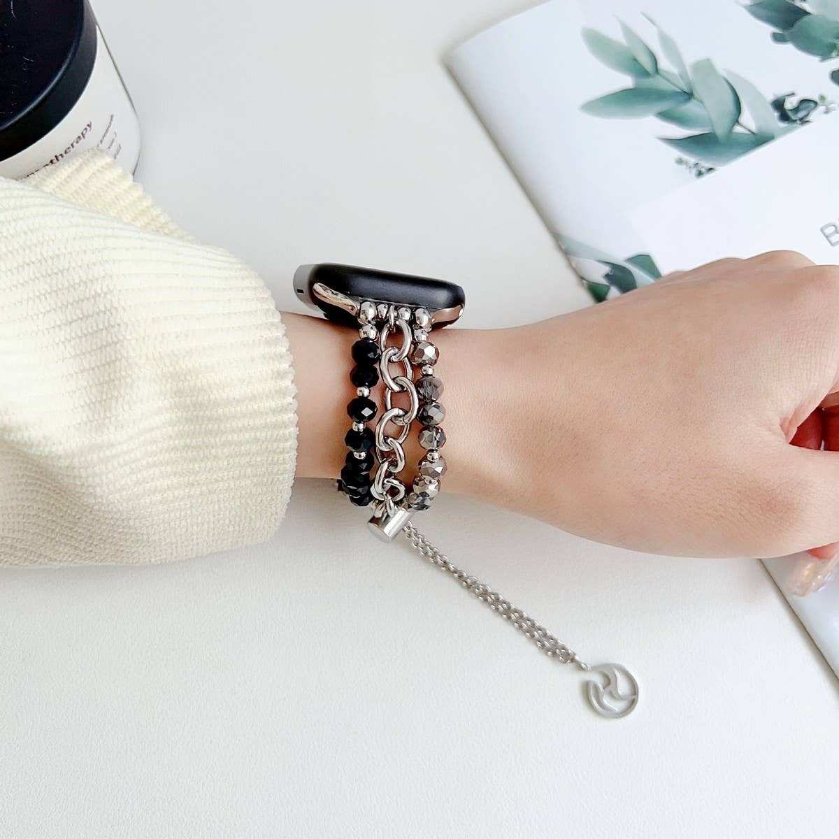 APPLE WATCH 9 STAINLESS STEEL BEADED BRACELET STRAP_CWWW0065