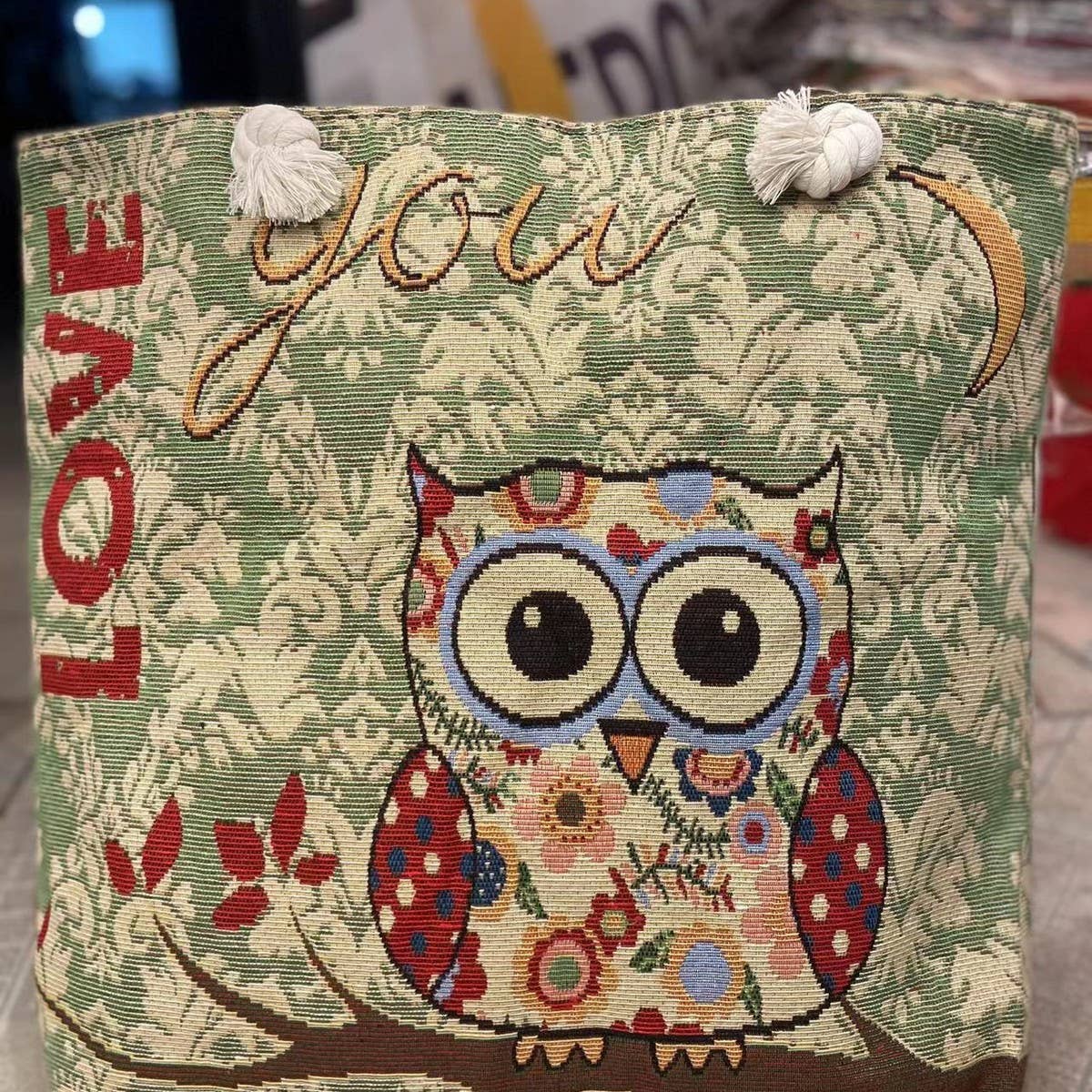 VINTAGE ANIMAL EMBROIDERED CANVAS TOTE BAG_CWAB1679