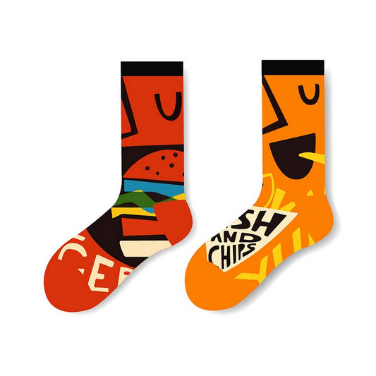 AB SIDE HAMBURGER BEER MID-TUBE TRENDY SOCKS_CWMS1009