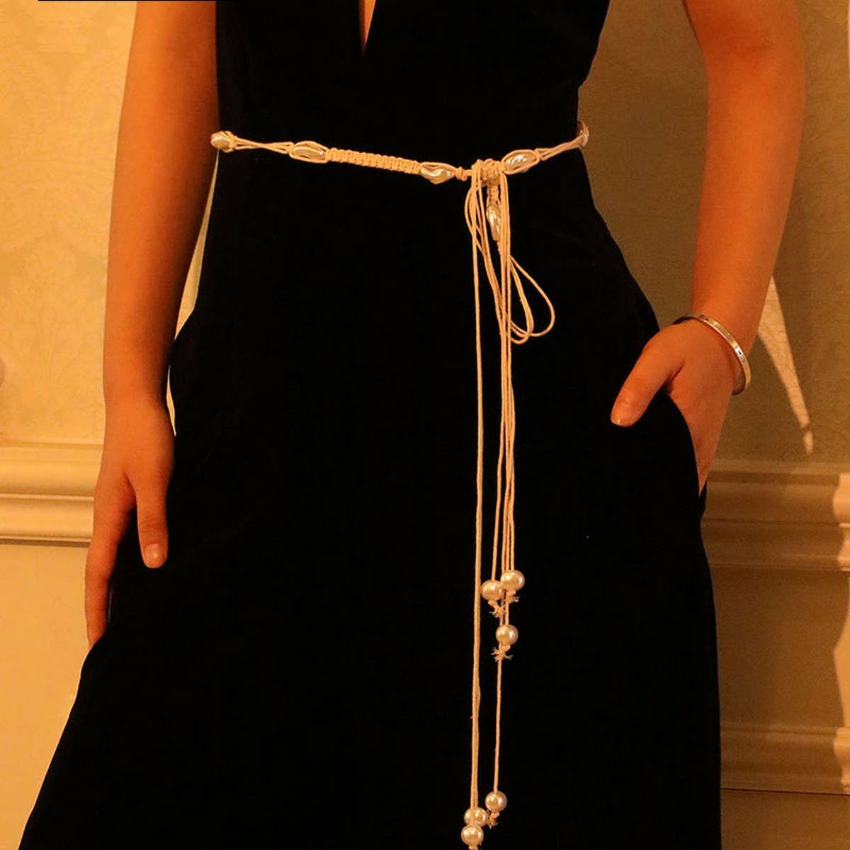 Pearl Tassel Thin Chain Belt for Women Dresses_CWMM6411