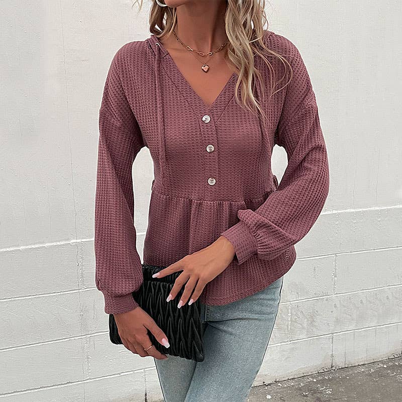 LONG SLEEVE SOLID COLOR HOODED SWEATER