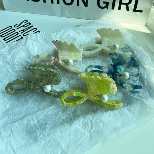 Maple Leaf Pearl Acetate Hair Claw Elegant Clip