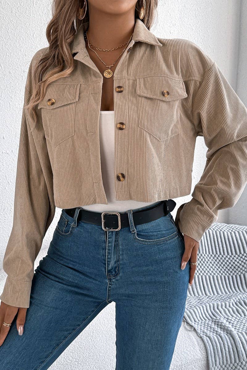 CWOCO1213_CASUAL CORDUROY POCKET CROPPED JACKET