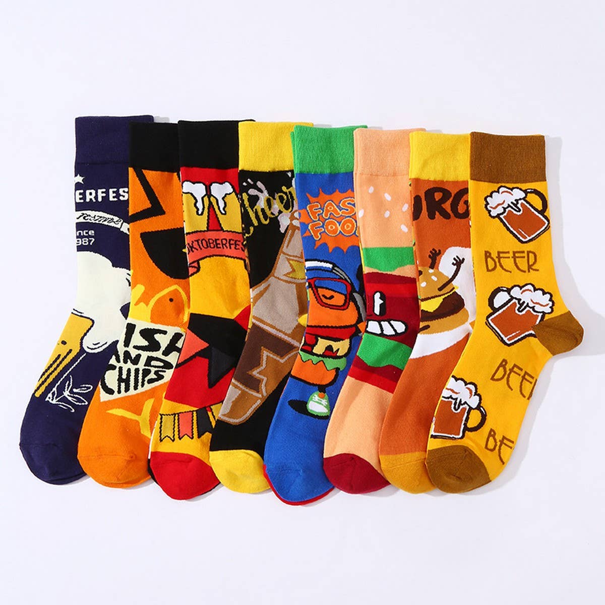 AB SIDE HAMBURGER BEER MID-TUBE TRENDY SOCKS_CWMS1009