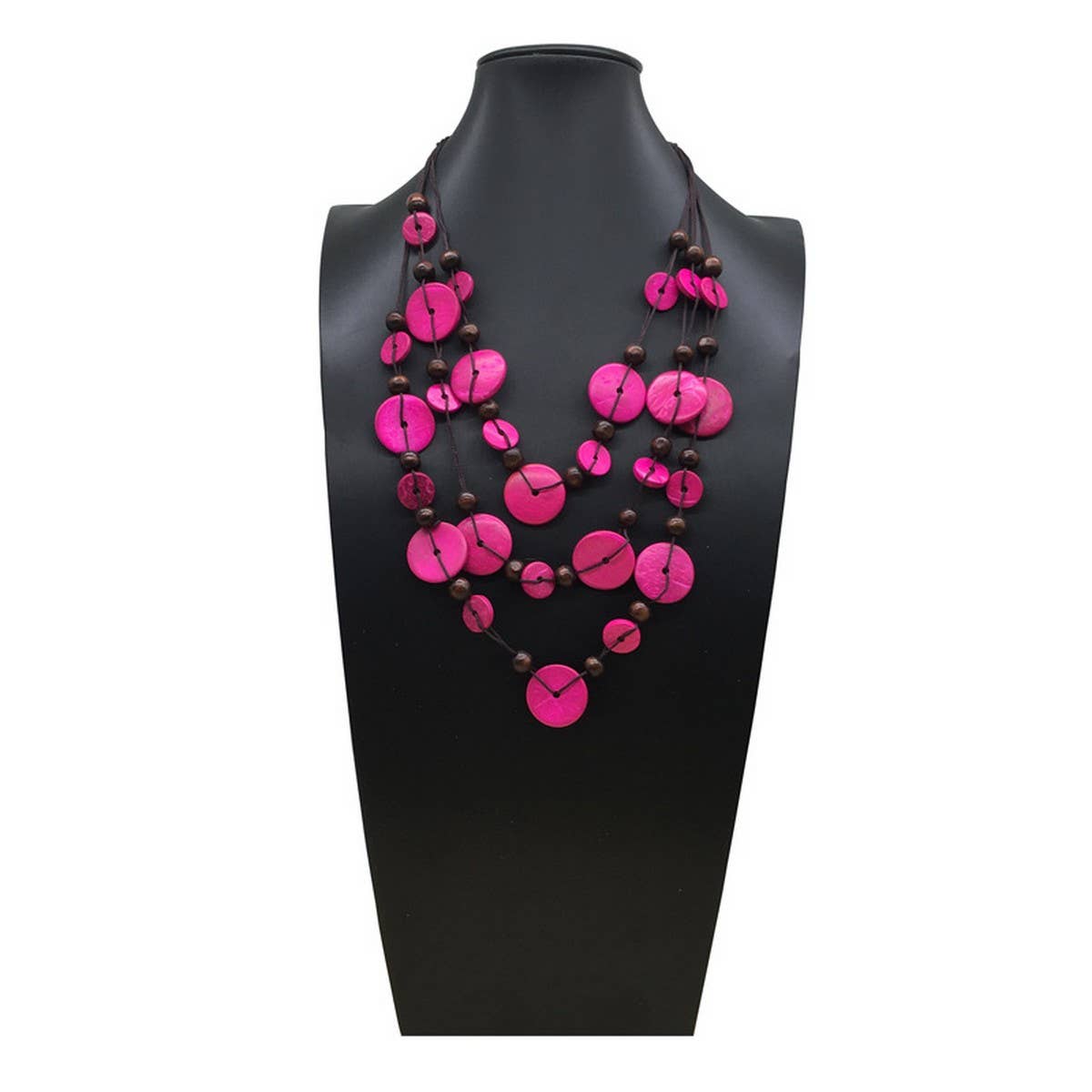 HANDMADE COCONUT WOOD BEADED MULTI-LAYER NECKLACE