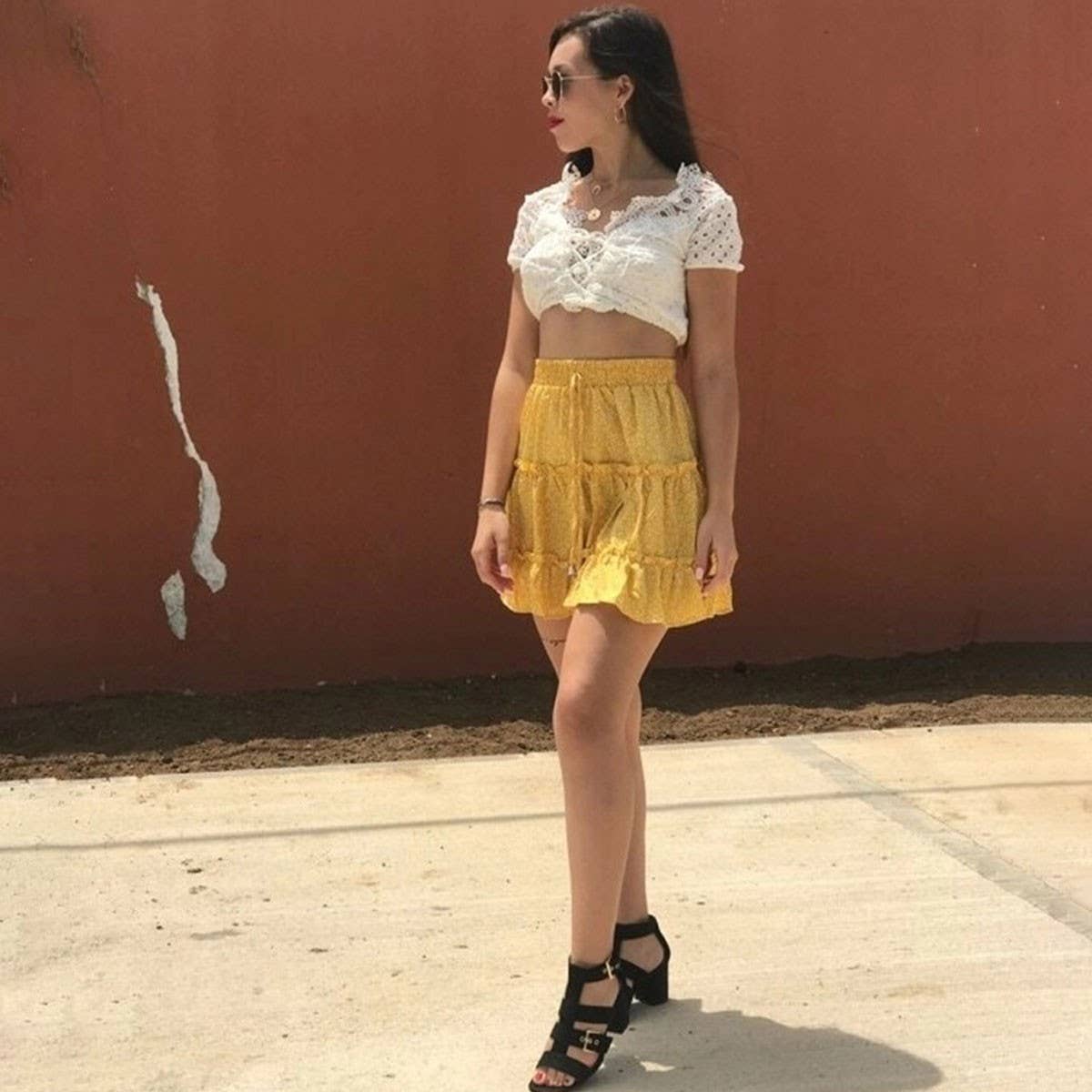 WOMEN'S HIGH WAIST RUFFLED FLORAL SKIRT_CWAB4791