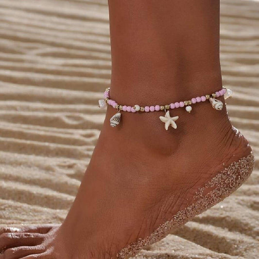 18K Gold Shell Bead Anklet, Stainless Steel_CWAJE4755