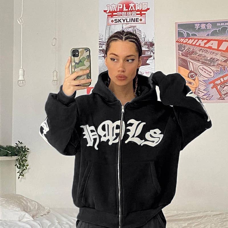 STREET HOODED FOAM PRINT ZIPPER HOODIE