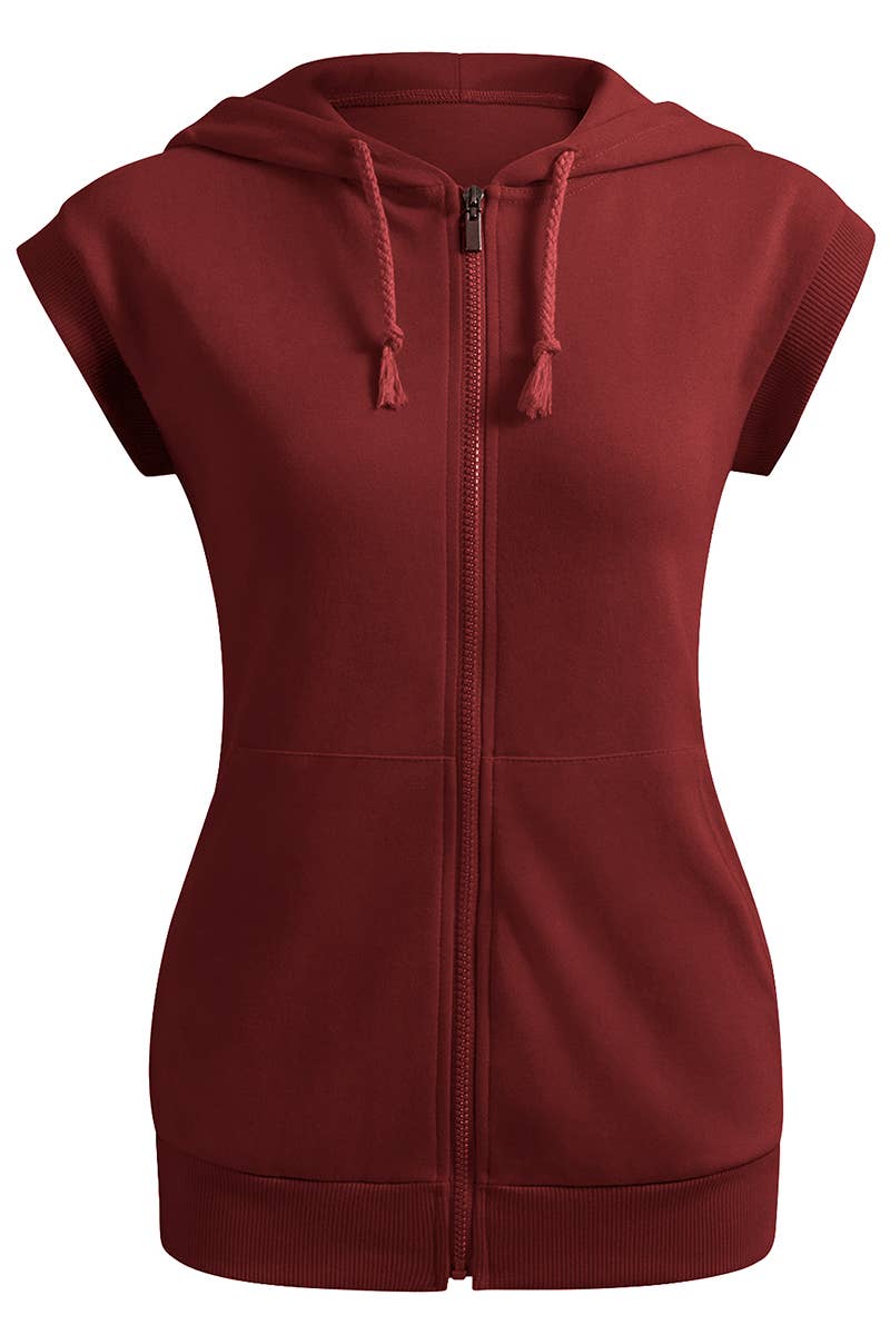 KWOHOSL003_Sleeveless Hoodies Basic Hoodie Zip Up