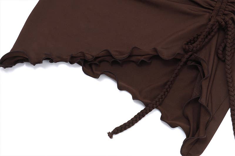 Retro pleated drawstring cinched waist skirt