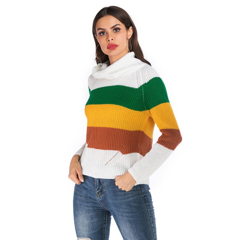 STRIPED LONG-SLEEVED PULLOVER WITH A HIGH NECK