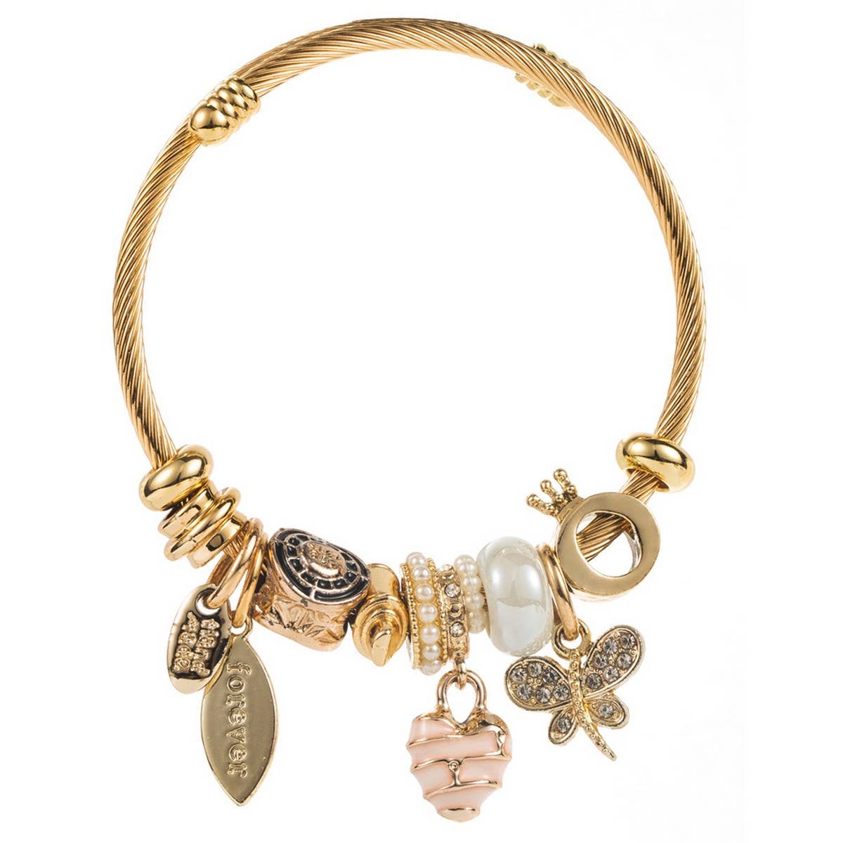 Travel Style Steel Bracelet with Rhinestone Charms