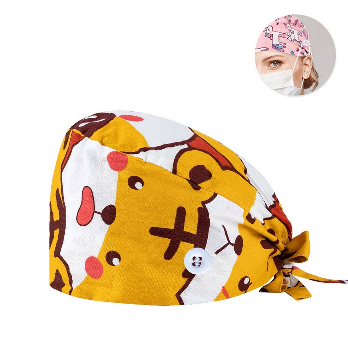 SURGICAL CAP SCRUB CAP COTTON TIE PRINT CAP_CWAH3322