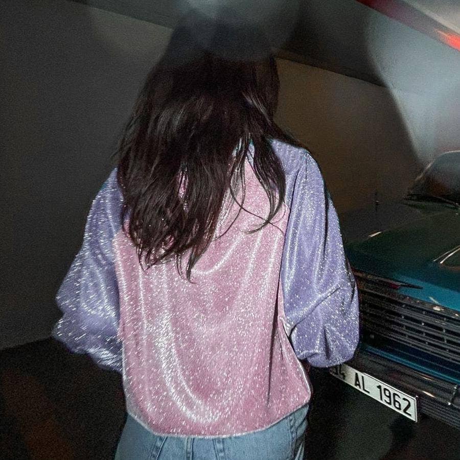 All-in-one glitter color matching printed long-sleeve hoodie