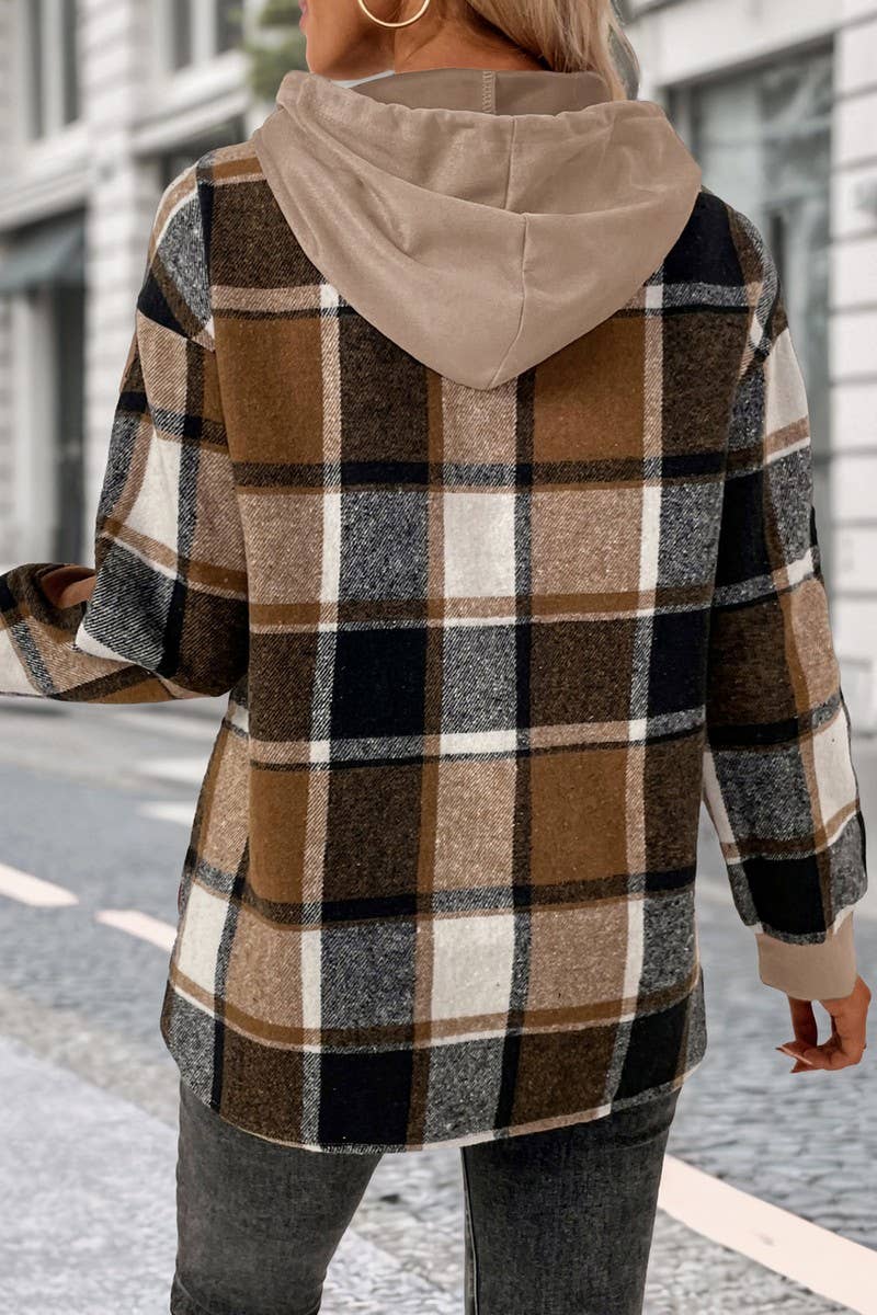 CWOHOL00587_PLAID PATCHWORK BRITISH STYLE HOODED SWEATSHIRT