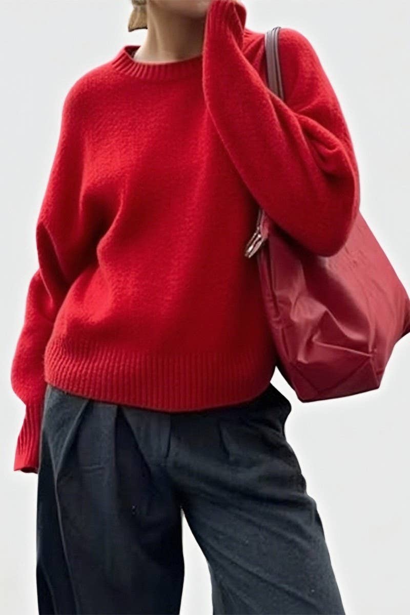 CWOSWL07508_V NECK LONG SLEEVE CASUAL KNIT TOP