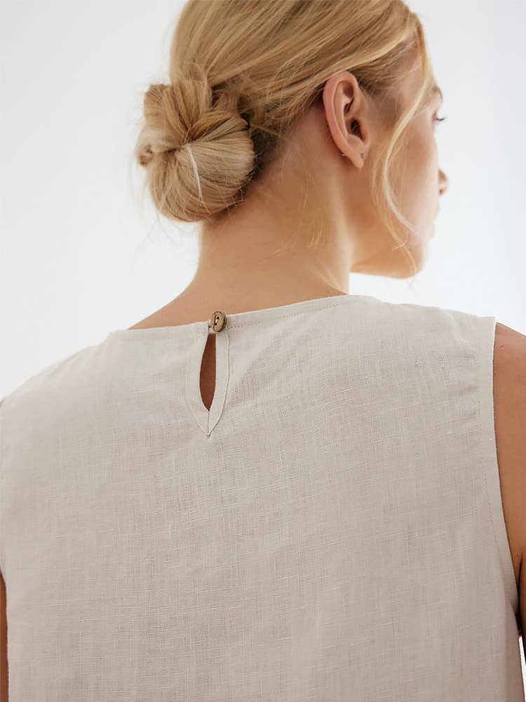 IRREGULAR COTTON LINEN SLEEVELESS DRESS