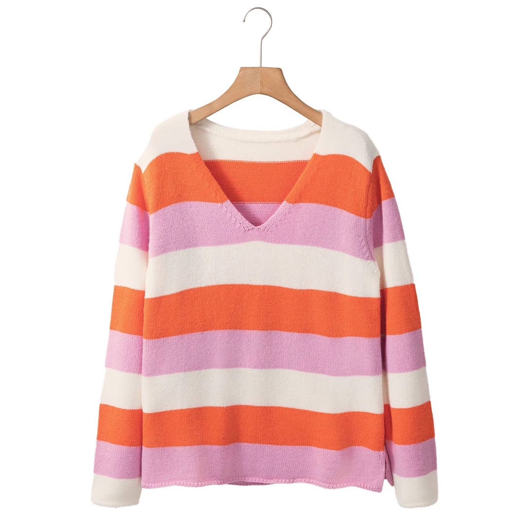 STYLISH V-NECK SWEATER IN CONTRASTING COLORS