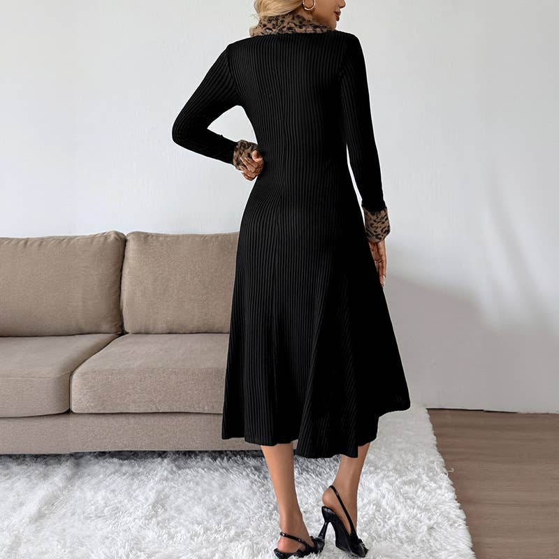 Elegant form-fitting V-neck leopard print dress