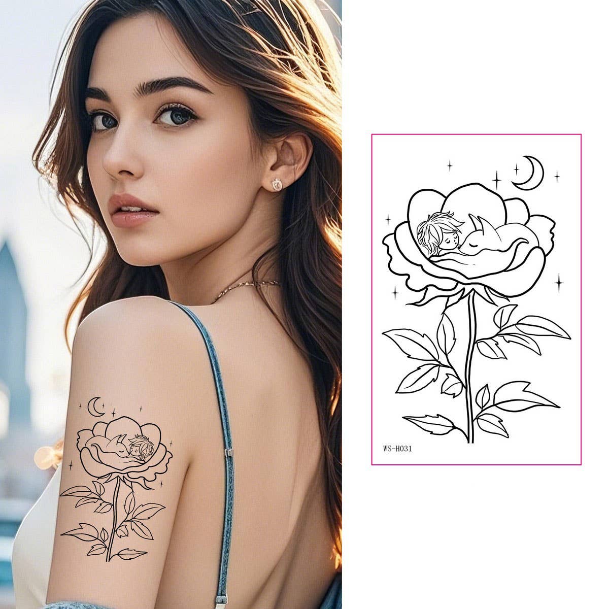 Prince Boy Rose Fox Planet Tattoo Stickers_CWMM8267