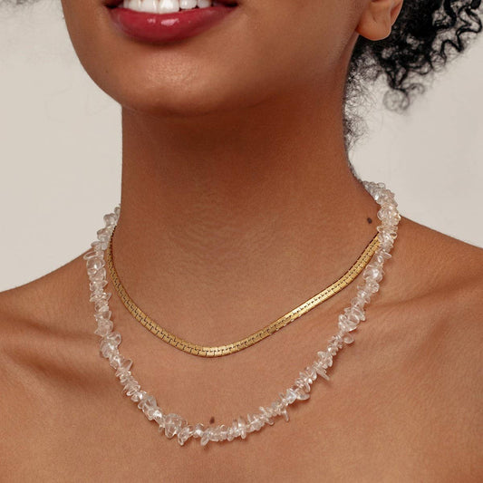 IRREGULAR TRANSPARENT CRYSTAL DOUBLE-LAYER NECKLACE