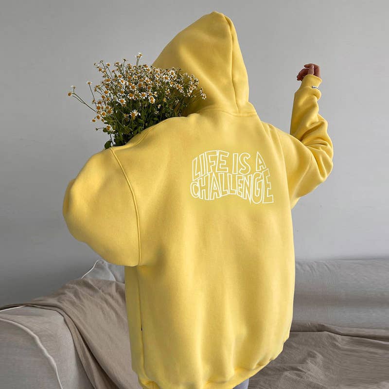 Letter-printed long-sleeved hooded hoodie for women