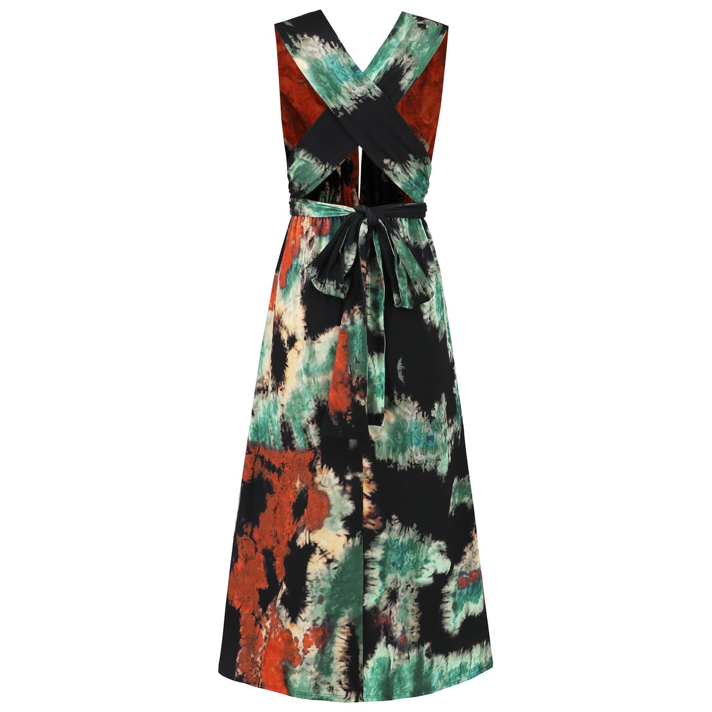 Trendy Sleeveless Tie-Dye Halter Neck Dress