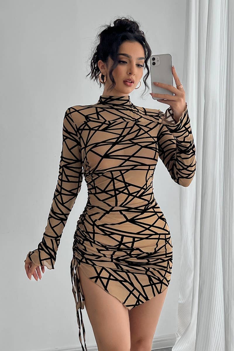 CWDSD8278_SIDE RUCHED MOCK NECK ASYMMETRICAL MINI DRESS