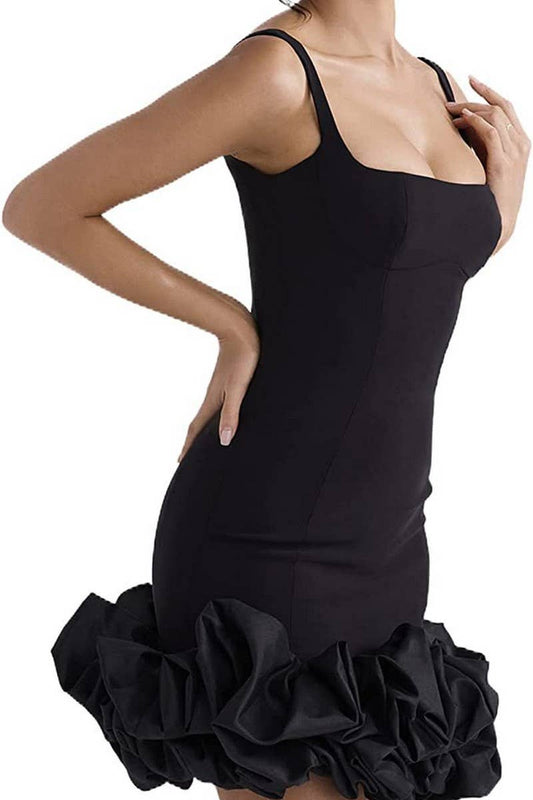 CWDSD6659_SEXY RUFFLED SHORT SUSPENDER PARTY DRESS