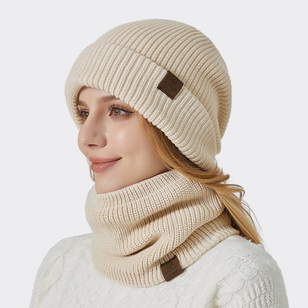 CWAH2207_WINTER THICKENED WOOLEN HAT BIB TWO-PIECE SET