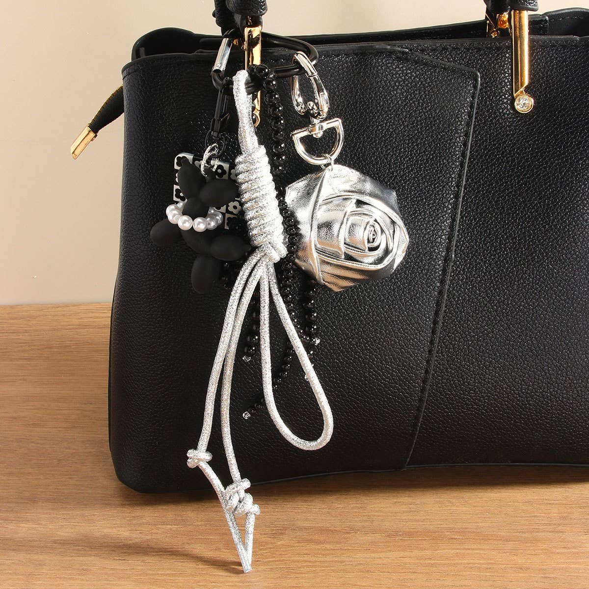 Creative Silver Balloon Dog Keychain with Bow